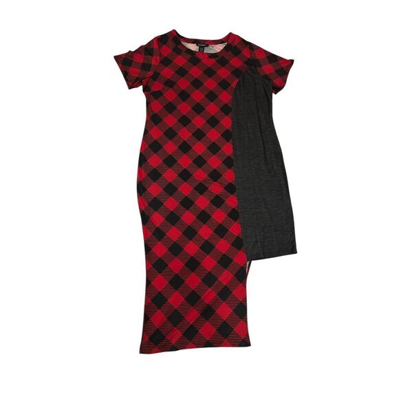 Ashley Stewart Dresses & Skirts - Ashley Stewart 18/20 red black‎ buffalo check asymmetrical holiday dress